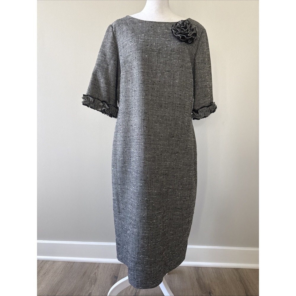 JESSICA HOWARD Gray & Black Tweed Midi Short Sleeve Dress Size 14 Lace & Ruffles